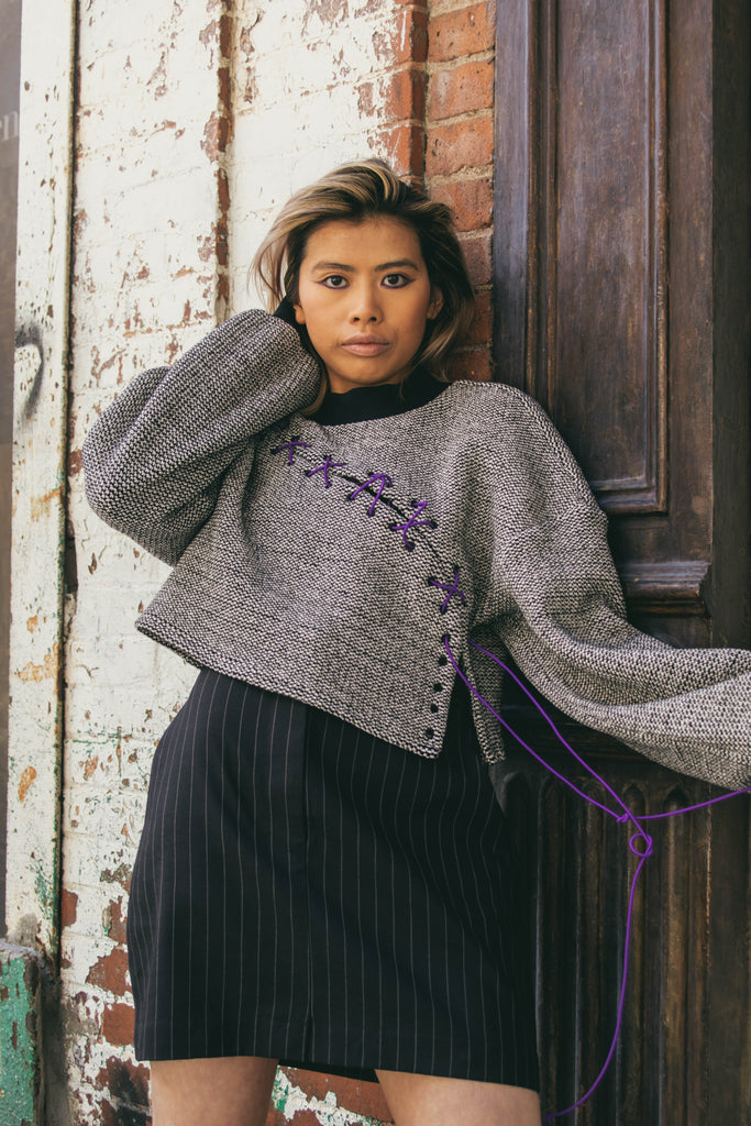 Gwen Lace-Up Knit Sweater