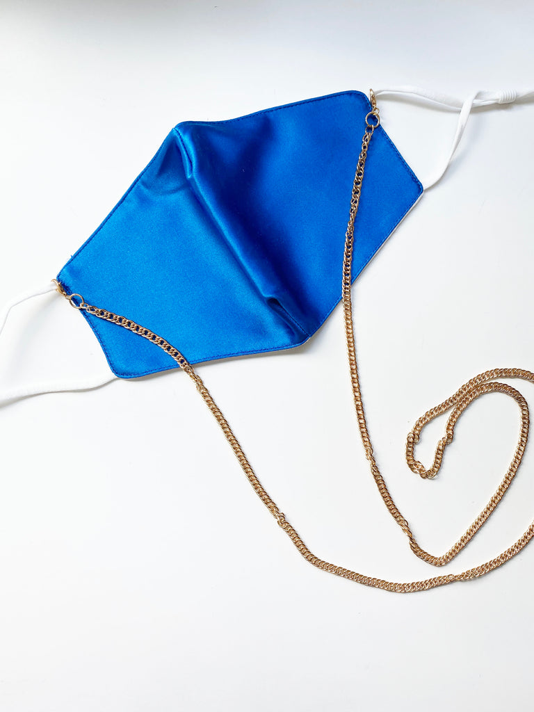 Fashion Face Mask with Gold Chain- Cobalt Blue