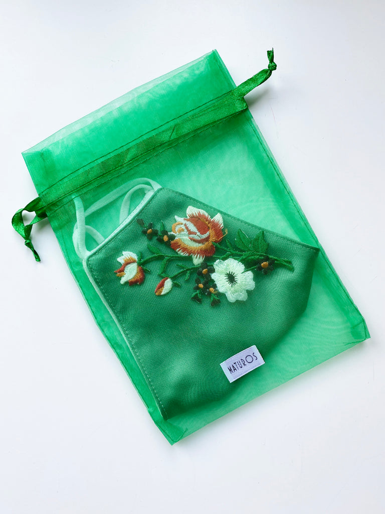 Applique Face Mask- Green Bouquet