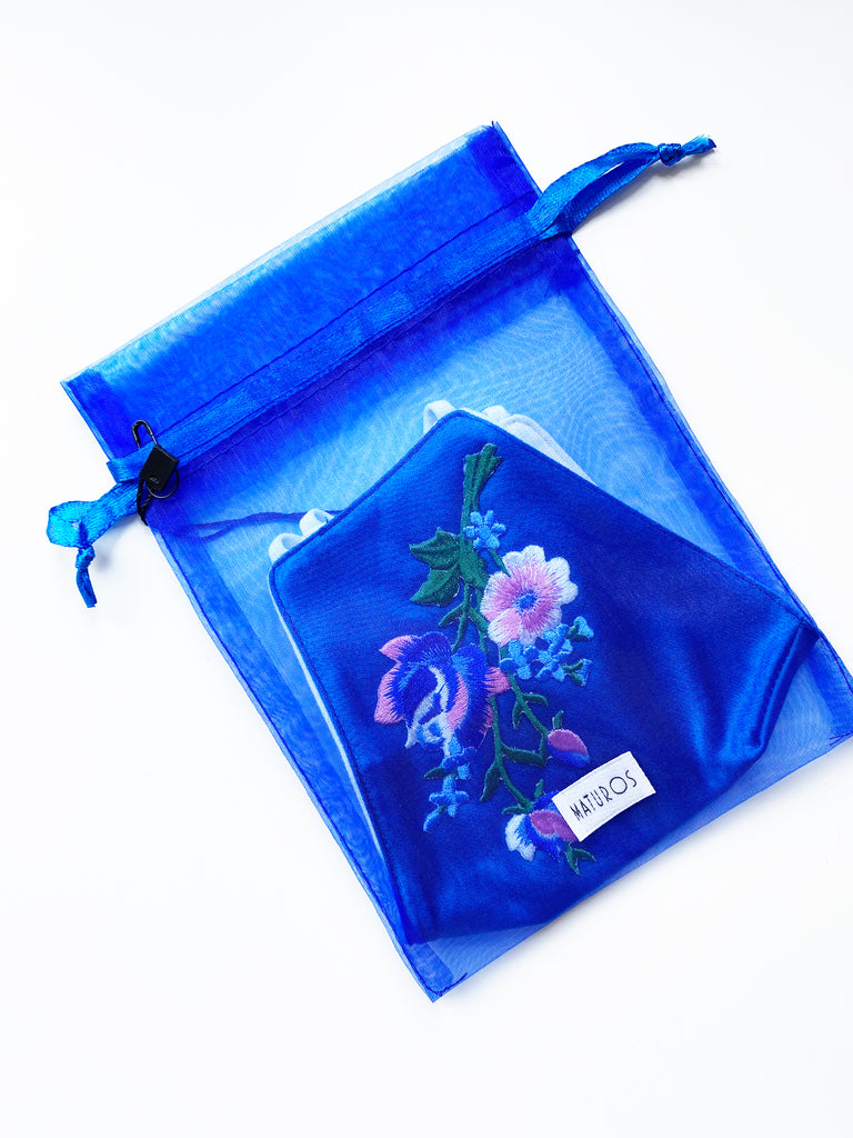 Applique Face Mask - Blue bouquet