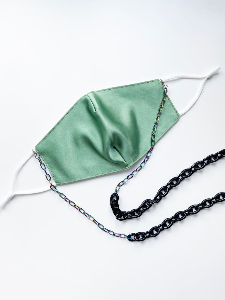 Fashion Face Mask with Mixed Media Chain- Kelly Green