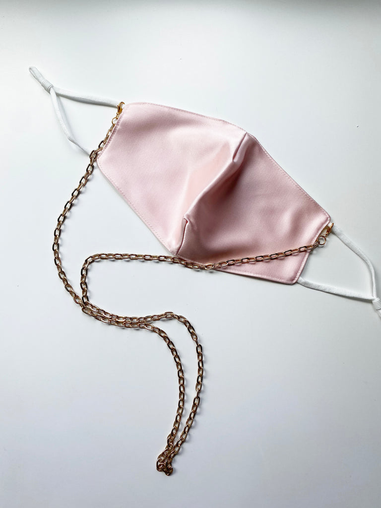Fashion Face Mask With Gold Chain- Blush Pink